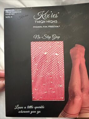Red Rhinestone Fishnet Thigh Highs with No-Slip Grip